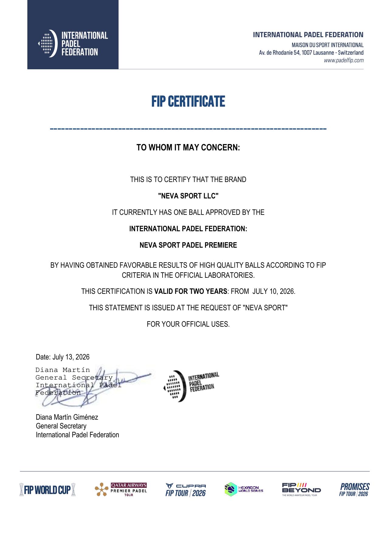 FIP Ball Certificate 2026