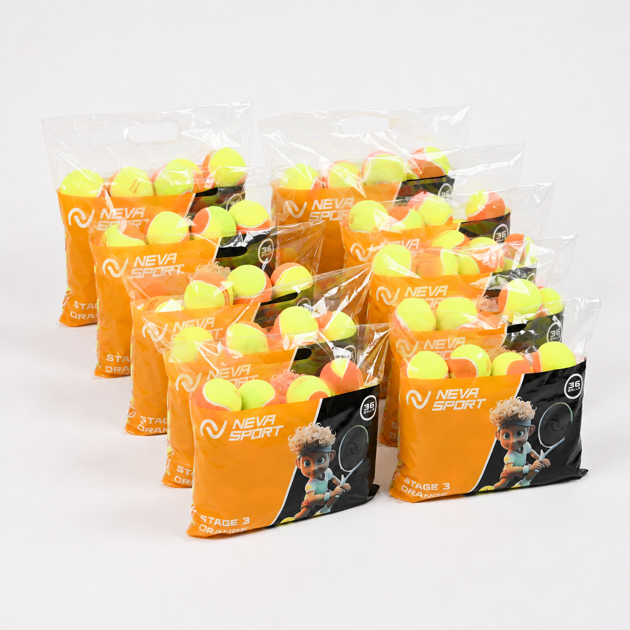 Детские теннисные мячи NEVA SPORT Orange (10 упаковок по 36 мячей)